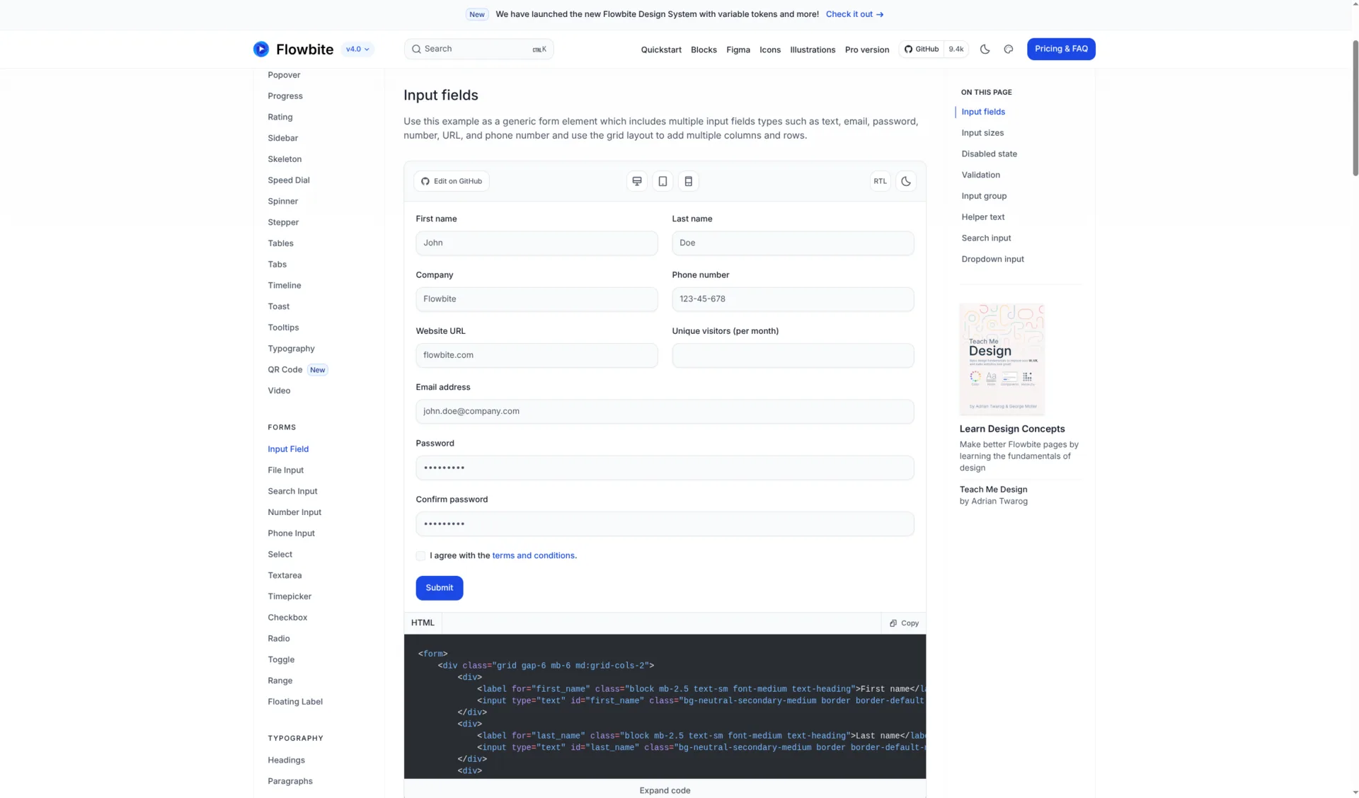 Exemple du design system : composants de formulaires et champs accessibles