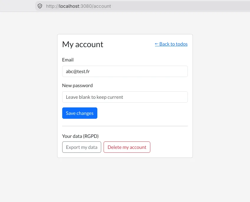 Espace de gestion de compte et sécurité